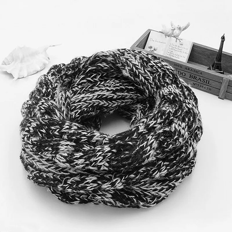 Women's Chunky Knitted Snood Scarf Colorful Soft Warm Circle Ring Loop Foulard Unisex Winter Fashion Accessory