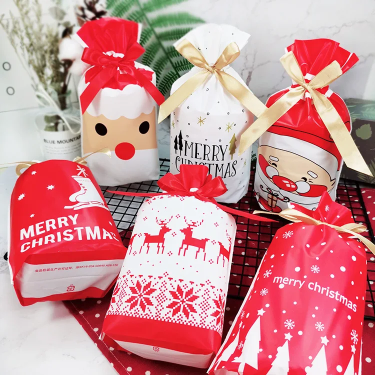 50 PCS/100 PCS Christmas gift bag holiday decoration bag candy cookie snack bag for packaging food drawstring bundle pocket