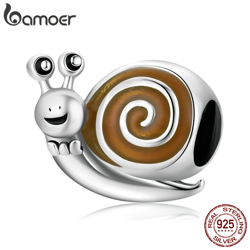 Bamoer Genuine 925 Sterling Silver Cute Funny Snail Charms for DIY Making Bracelet or Bangle Sterling Silver Jewelry Women Gift