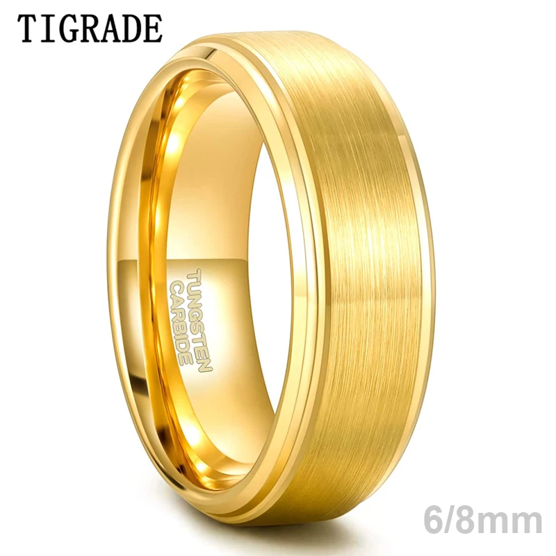 Tigrade New Men pierścionek złoty kolor 6mm 8mm szerokość węglik wolframu Unisex luksusowa obrączka klasyczny pierścionek biżuteria