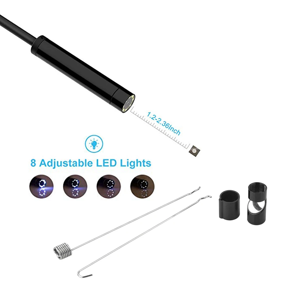 Endoscopio USB para teléfono Android, cámara de tubo de boroscopio de inspección a prueba de agua, HD, 2MP, 8 LED, lente de 8mm, 1M, 5M, IP67, OTG, 720P