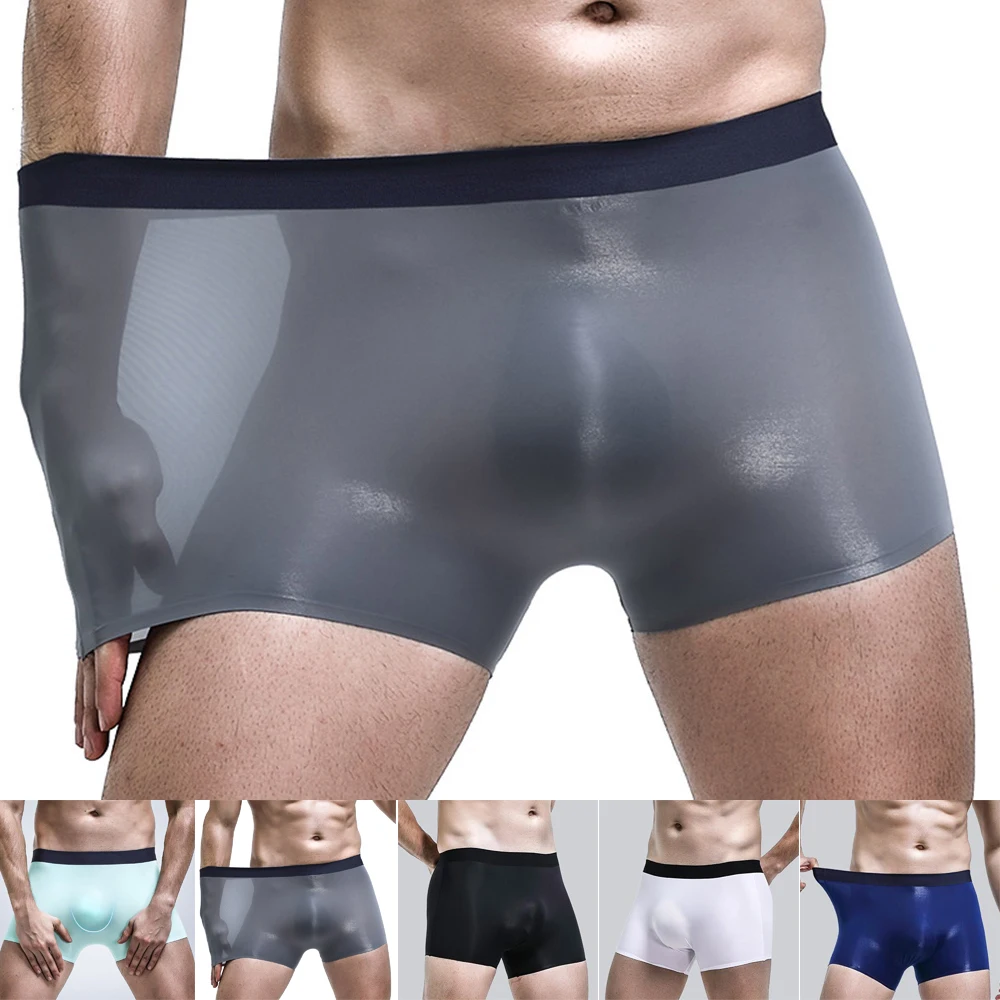 2021 New Men\'s Sexy Breathable Ice Silk Boxer Briefs Seamless Shorts Underwear Comfortable Soft Underpants