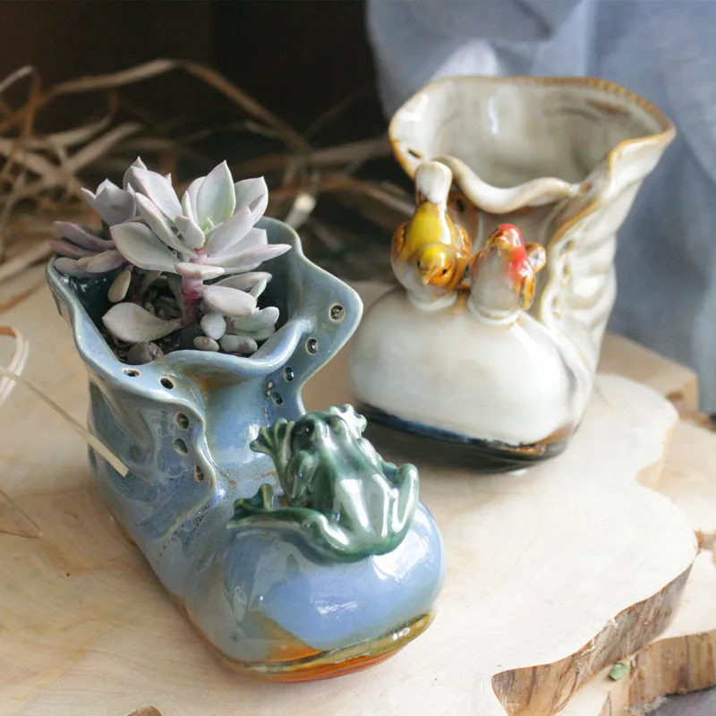 

Creative Ceramic Flowerpot Cute Boots Shape Vases Succulent Plant Pot Cartoon Shoes Hydroponic Flower Pot Garden Decor Planter