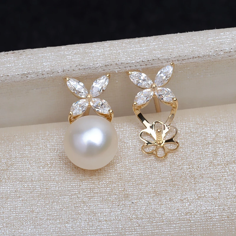 18K Gold AU750 Earrings Mountings Findings Mounts Base Jewelry Settings Accessories Part for Pearls Jade Agate Coral Crystal