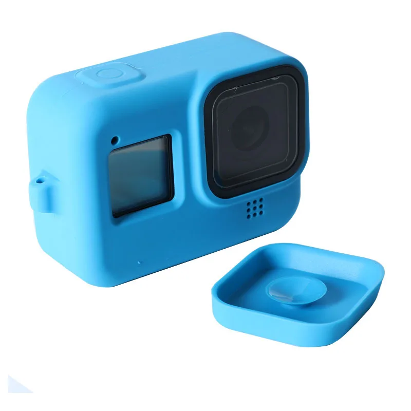 Capa protetora de silicone 3 em 1, proteção de silicone macio, cordão preto, azul e vermelho para gopro hero 8 acessórios para câmeras