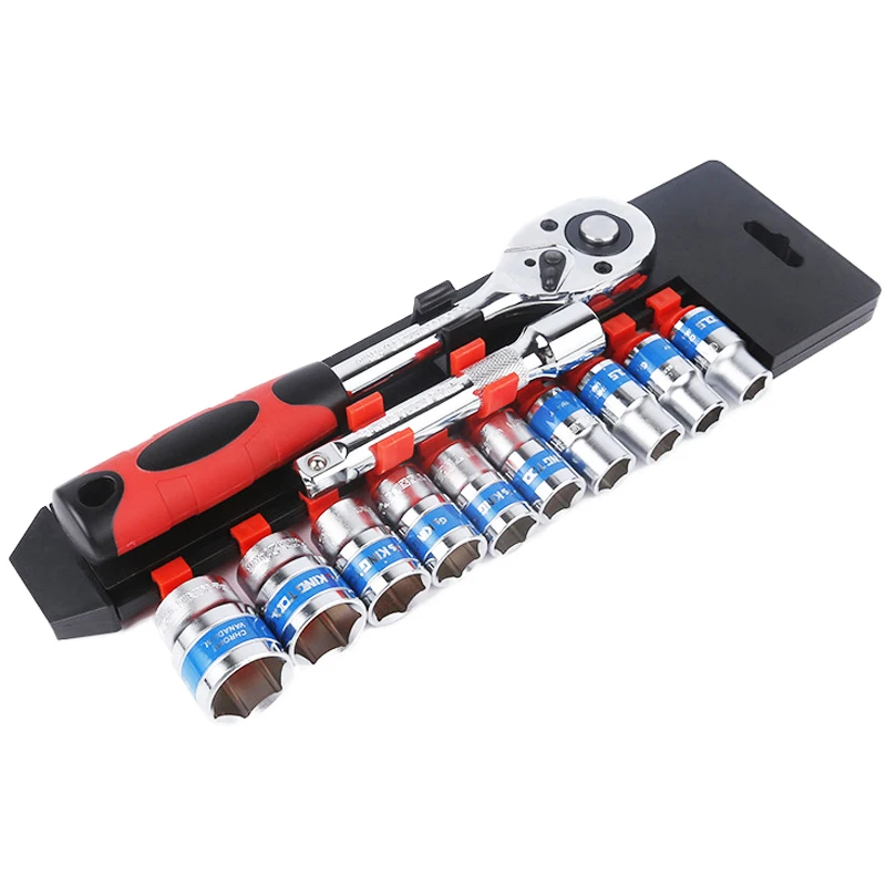 CRV Quick Release Reversible Ratchet Socket Wrench Set Tools With Hanging Rack  1/2\