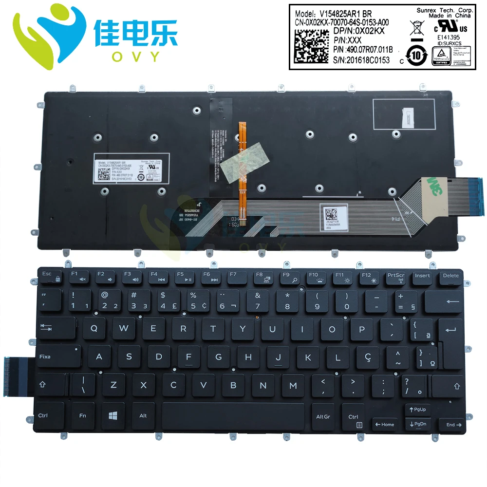 Imagem -06 - Teclado Backlight Brasileiro Teclados para Dell Inspiron 7466 7373 7375 7467 7460 7368 7378 5368 5378 Latitude 3379 0x02kx X02kx