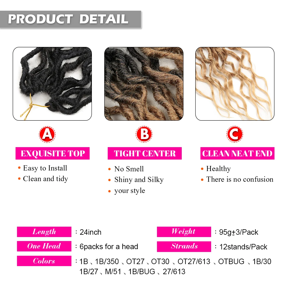 Wave Faux Locs Crochet Braid Hair Synthetic Dreadlocs Braiding Hair Extension 16-24Inch Ombre Goddess Locs Hair For Women