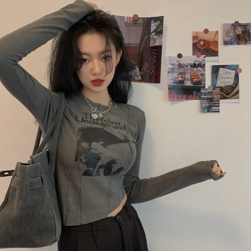 STSVZORR Woman 2024 Popular Clothes Punk Y2k Vintage Top T-shirts Women Pulovers Long Sleeve Crop Girls Tees