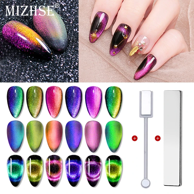 MIZHSE 10ml 9D Galaxy Cat Eye Nail Gel Polis Chameleon Magnetic Semi Permanent  Soak Off UV Nail Varnish Manicure Gel Lacquer 12