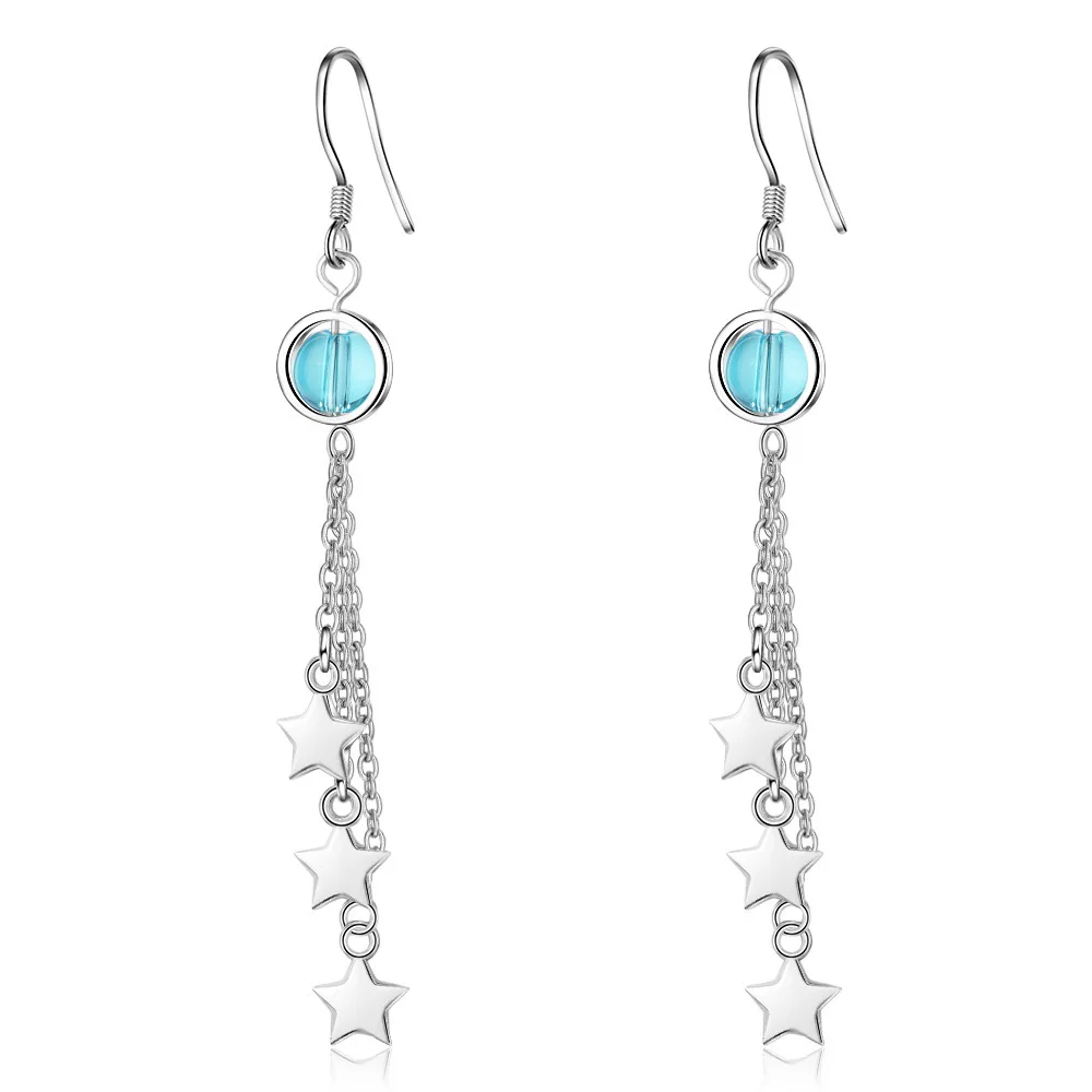 Starmoon New Hot Sale  925 Sterling Silver Opal Planet Star Long Drop Earring for Women Fashion Jewelry