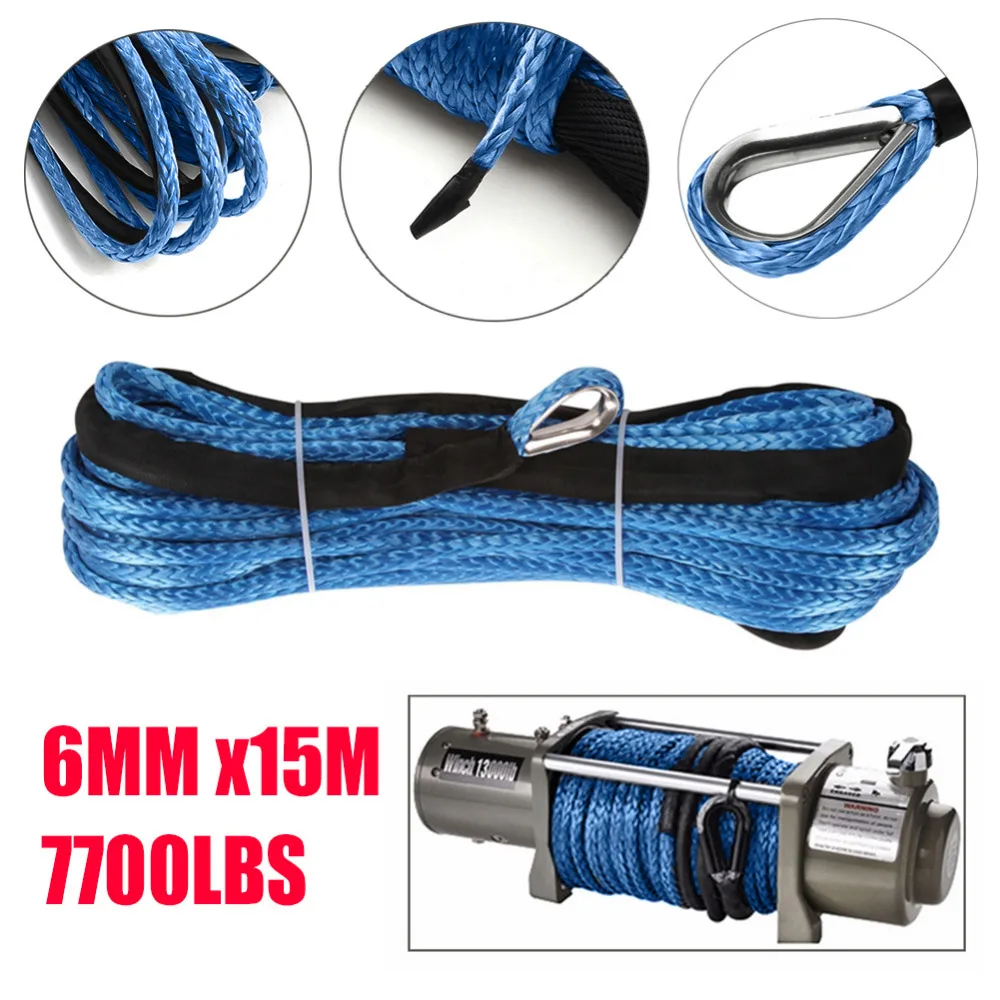 6mm*15m 7700LBs Winch Rope String Line Cable with Sheath Synthetic Towing Rope Car Wash Maintenance String for ATV UTV