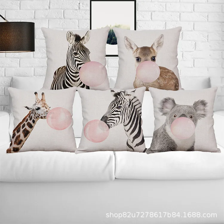 Koala Horse Giraffe Animal Linen Pillow Cover 45x45 Home Decoration Sofa Plush Pillowcase Car and Office Throw Pillowcase