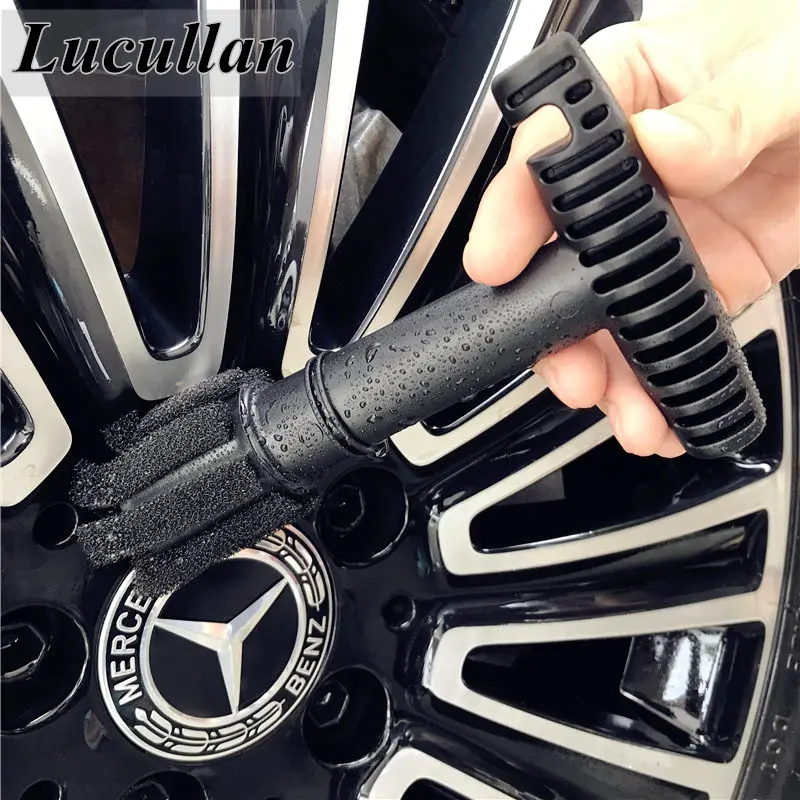 Lucullan Black Car Wash Embedded Tire Screw Brush Lug Nut Wheel  Cleaning Tools With 5 Extra Sponges