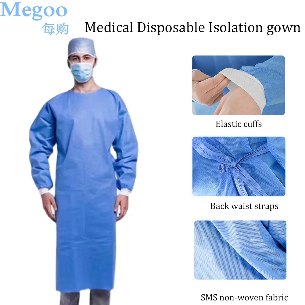 

10Pcs Disposable Medical Isolation Gown Non-woven Dust-proof Anti-Spitting Laboratory Cleaning Clothes Hospital Protection