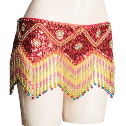 Ceinture de danse du ventre brillante pour femmes, avec pompon fait à la main, accessoires de danse du ventre perlés, sexy, costume pour femmes