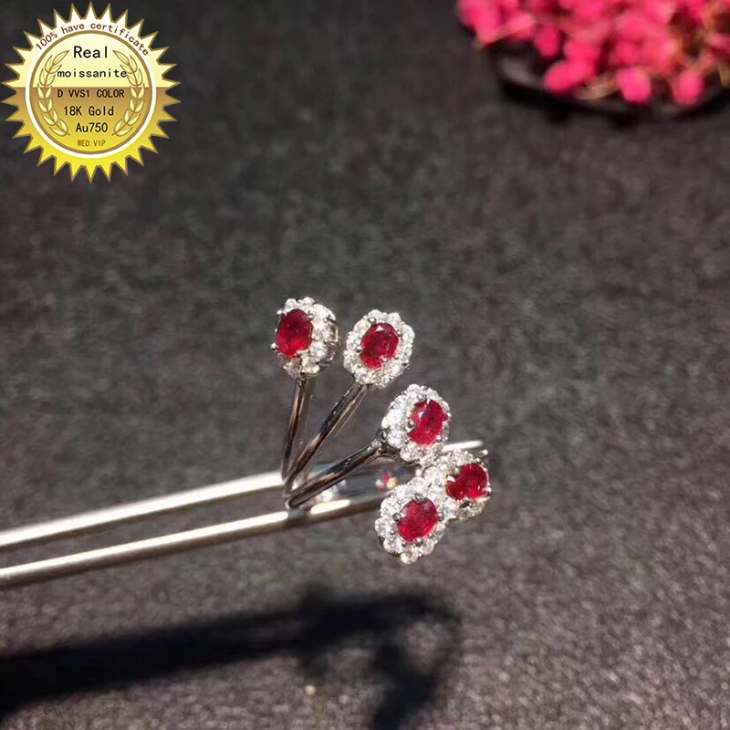 

10K Gold ring Lab Created 1.5ct Ruby and Moissanite Diamond Ring With national certificate Ru-011