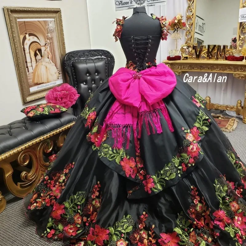 Vestido De baile De quinceañera, apliques florales, hombros descubiertos, corsé indefinido, dulce vestido 16, 15 Años