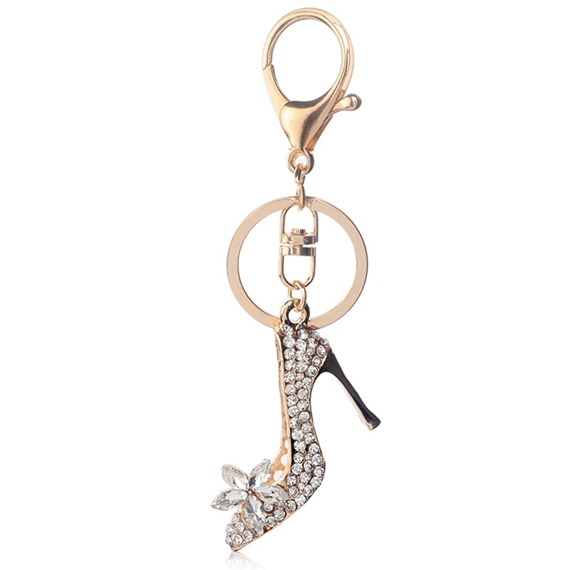 NEW Crystal High Heel Shoe Keychain Purse Car Shiny Rhinestone Key Chain Bag Decorative Alloy Keyring