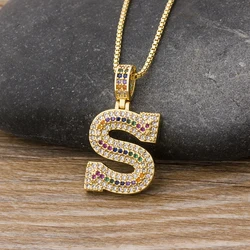 Nidin New Fashion 26 Alphabet Pendant Multicolor Copper Zircon Initial Letter Necklaces Couple Name Jewelry Gifts For Women