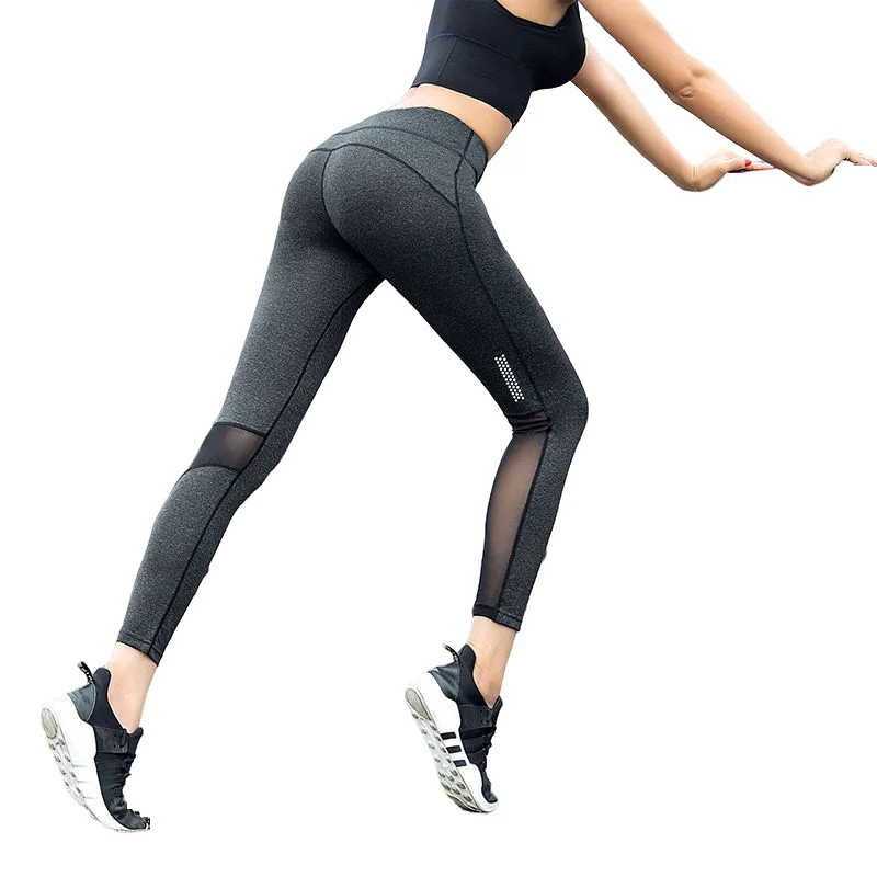 High Waist Lift-Hip Yoga Fitness Pants Women Nine Points Mesh Leggings Sexy Outdoor Running Quick-Dry Tight Stretch Sports Pants