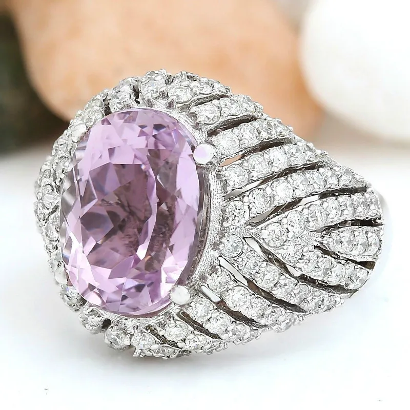 Fashion Women Ligth Purple Round Cut Zircon Rings for Wedding Engagement Promise Jewelry