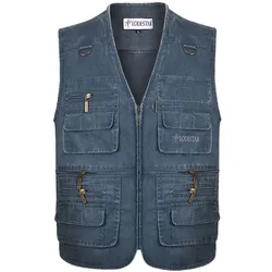 New Male Casual Summer Big Size Cotton Sleeveless Vest with Many  Pockets Men Multi Pocket Photograph Waistcoat