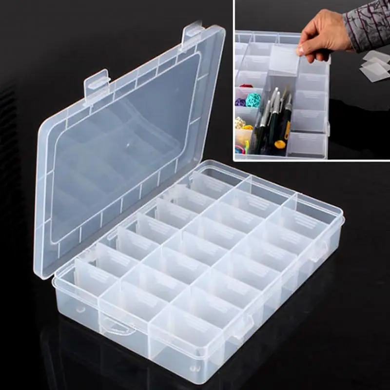 24 Grids Bead Pills Organizer Nail Art Tip Case Adjustable Transparent Plastic Storage For Small Component Jewelry Tool Box