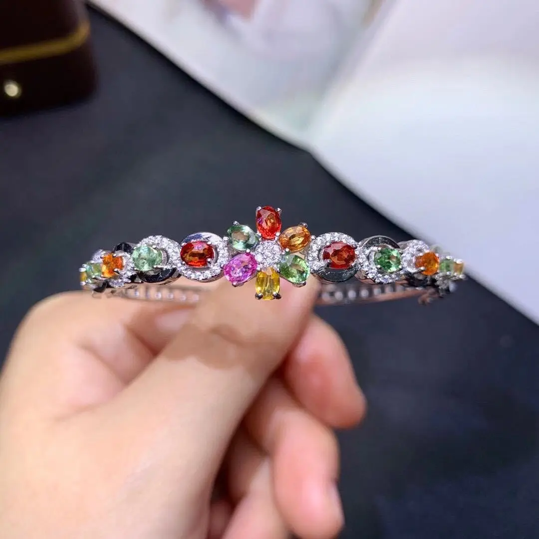 Foydjew New Luxury Rainbow Candy Color Artificial Tourmaline Bracelets Women\'s Fashion Silver Color Bracelet Bangles For Women