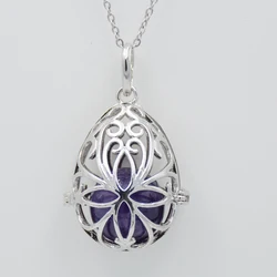 Egg Shape Hollow Cage Charms Slide Locket Pendant Necklace With Natural Stone Crystal Round Bead Ball Women DIY Making Jewellery