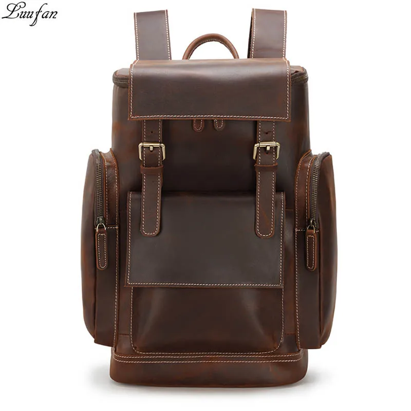 

Retro Genuine Leather Backpack for man Large Capacity 15.6 laptop bag school backpack male shoulder bags cowhide Travel Backpack