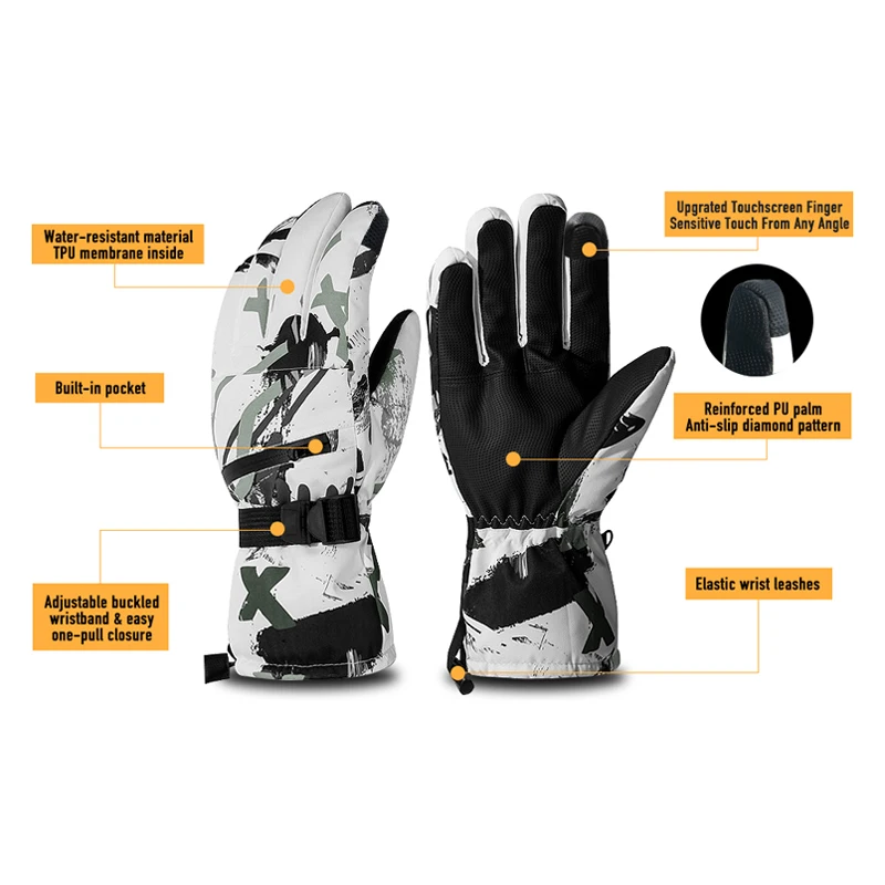 Ultralight Waterproof Ski Gloves for Men and Women, Touch Screen, Motorcycle Riding, Snowboard, Warm Winter Gloves,-30 °F