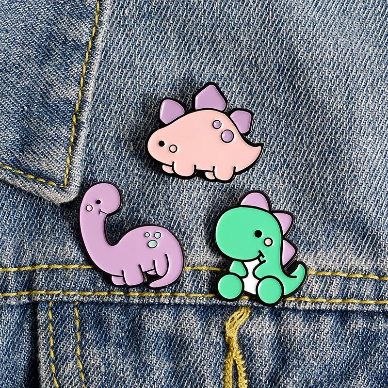 Enamel Animal Dinosaur Pins Brooches Cartoon Cute Stegosaurus Triceratops Herbivore Badge Button for Bag Backpack Jewelry