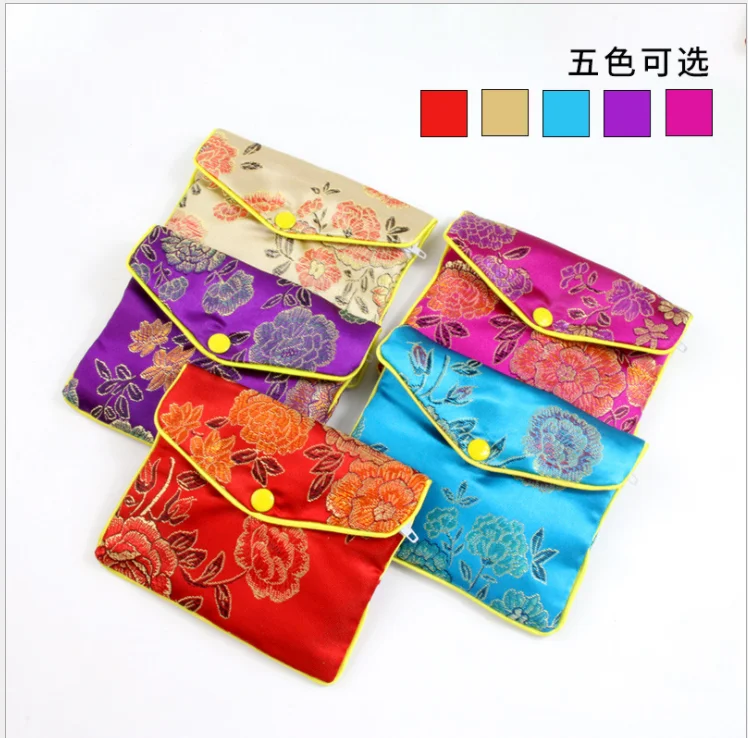 Jewellery Jewelry Silk Purse Pouch Gift Bags, Multiple Colors,Chinese Silk Style Brocade Embroidered Bag  Pack of 12