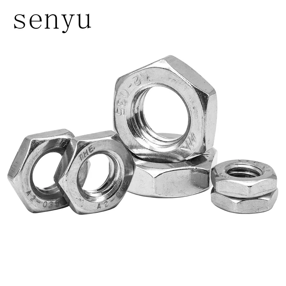 1-50pcs Thin Hex Nuts 304 Stainless Steel M3 M4 M5 M6 M8 M10 M12 M14 M16 M18 M20 thin nuts DIN439