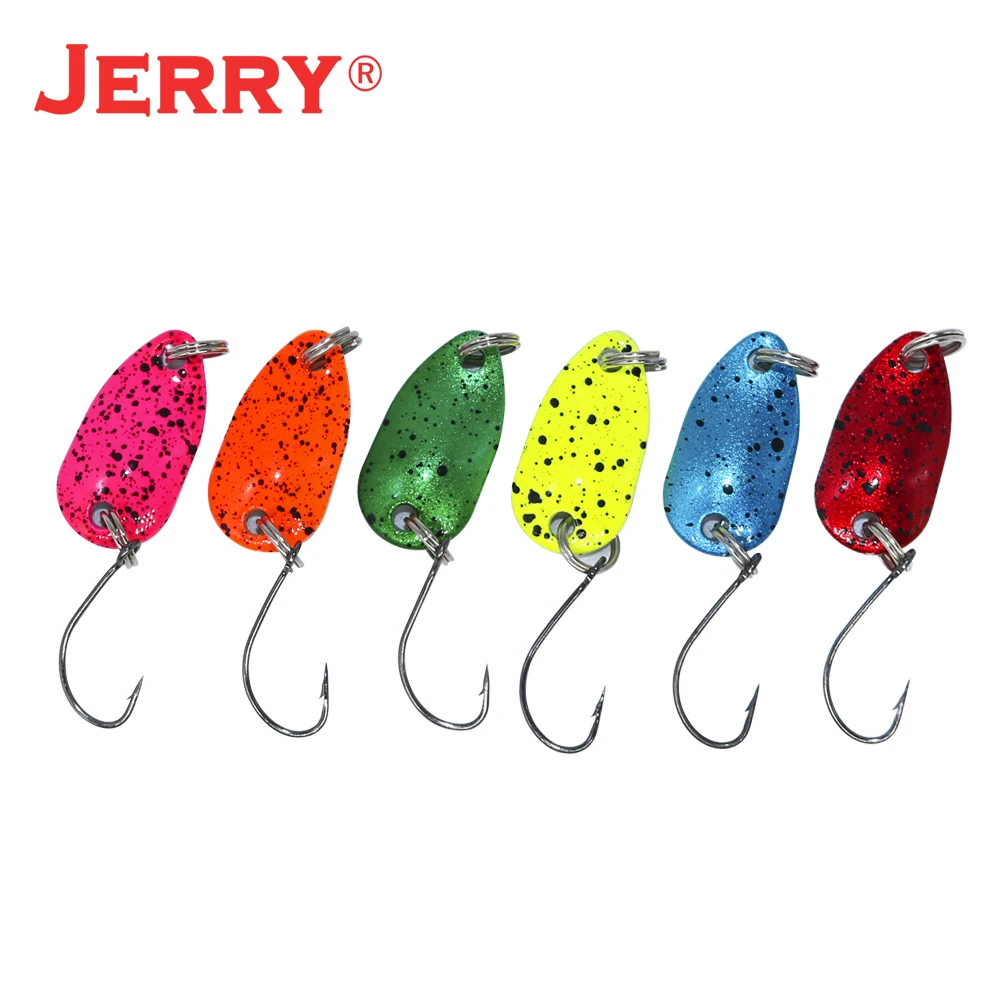 Jerry 6pcs 2g Pesca Micro Mini Trout Fishing Spoon Lures Kit Ultralight River UV Colors Metal Spinner Perch Bait Glitters