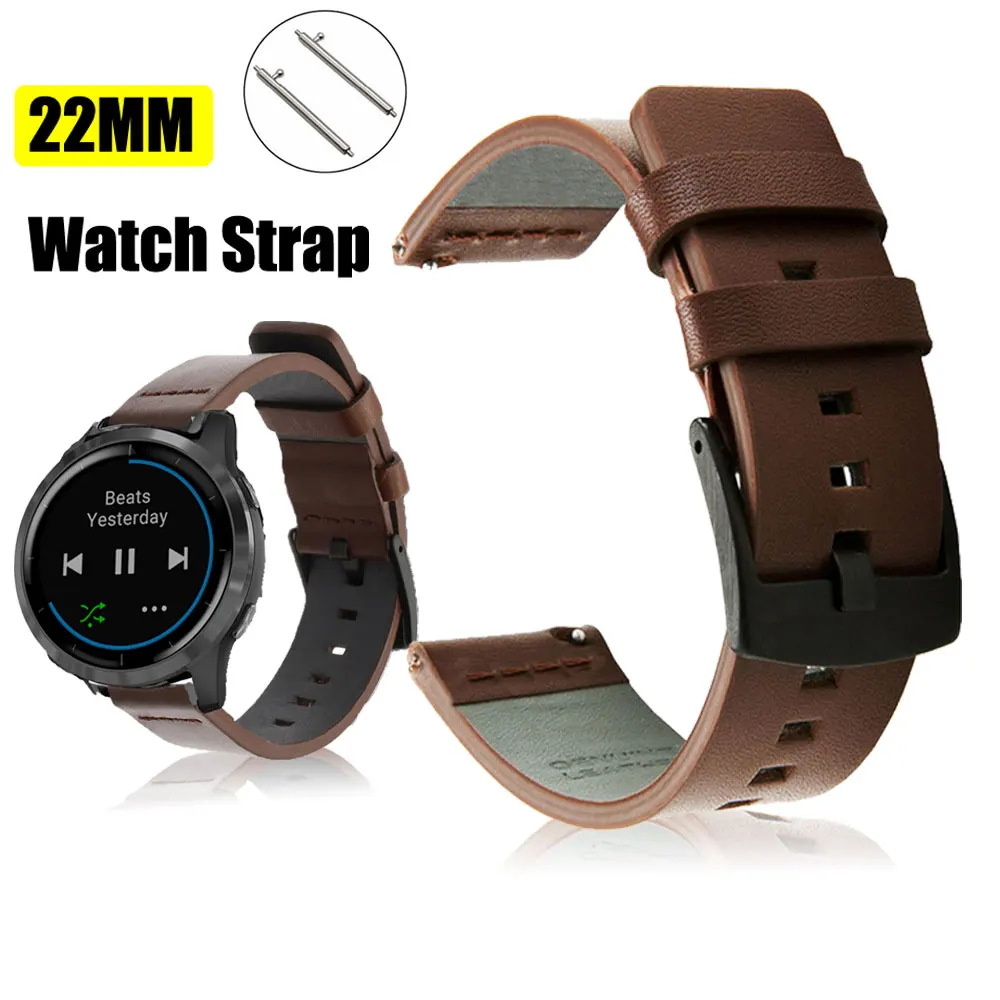 Ltaly Oily Leather Watchband For Garmin Vivoactive 4/ Forerunner745/ Venu/ Fenix Chronos/ Active Quick Release Strap Watch Band