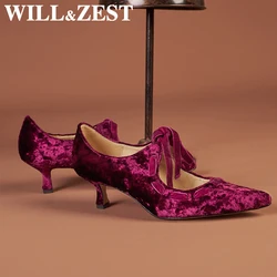 Will & Zest scarpe da sposa per donna sposa 2020 nuova donna Scarpin donna tacchi alti Sexy stringate velluto coreano viola scarpe Vintage