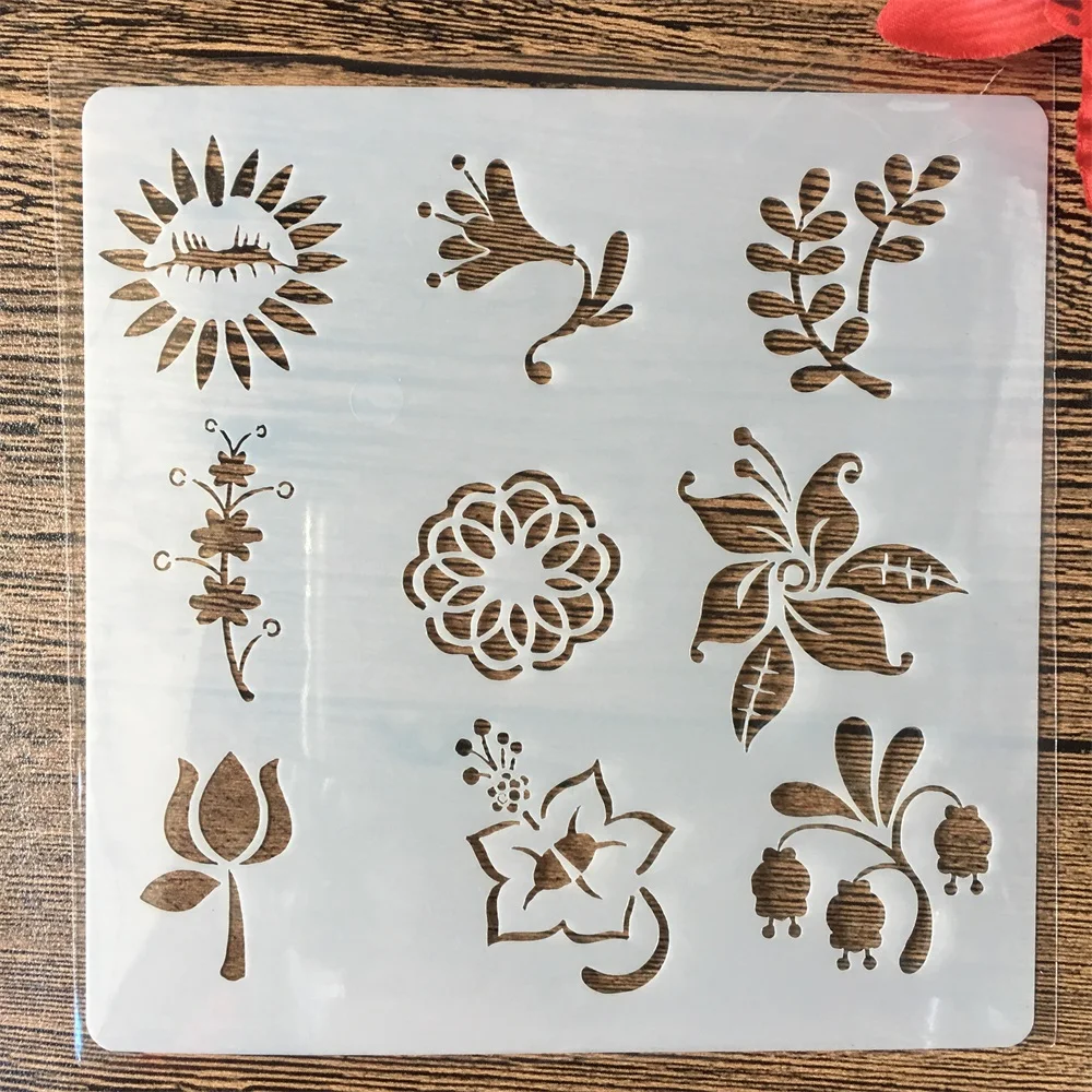 9Pcs/Set 13cm Leaves Tree  DIY Layering Stencils Painting Scrapbook Coloring Embossing Album Decorative Template