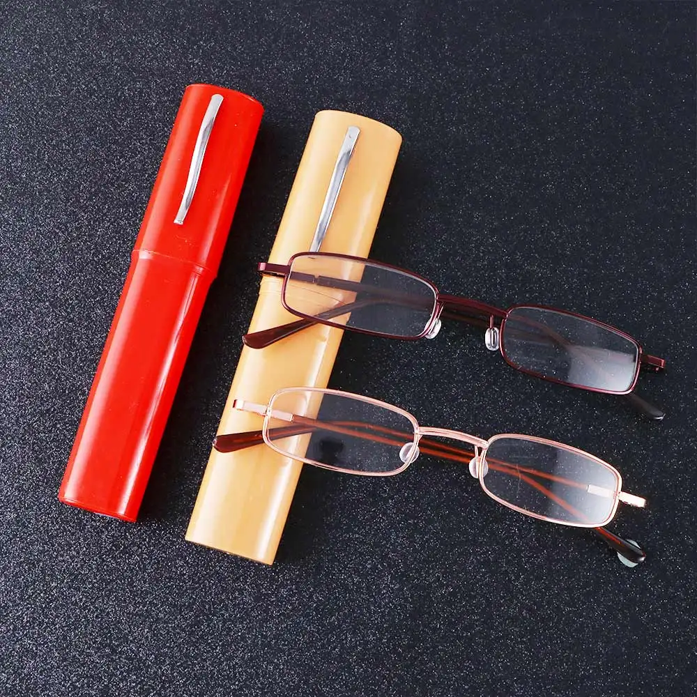 Reading Glasses Women Men Ultralight Portable Mini Hyperopia Glasses Metal Presbyopia With Pen Tube Case