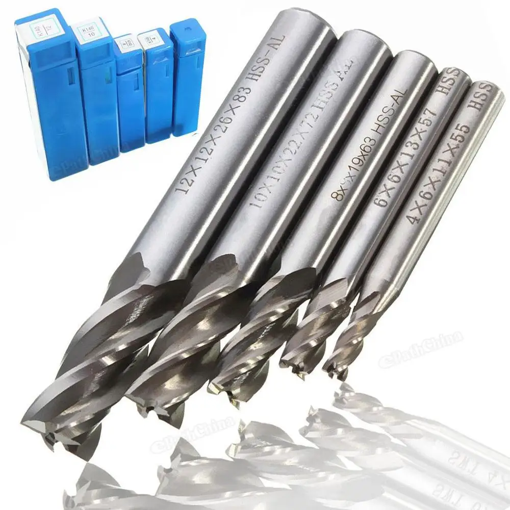 5pcs/lot Mill Cutter Drill Bit Set HSS Straight Shank 4 Flute End Drill Bits Tool 4 6 /8 10 12mm for CNC Milling Machine