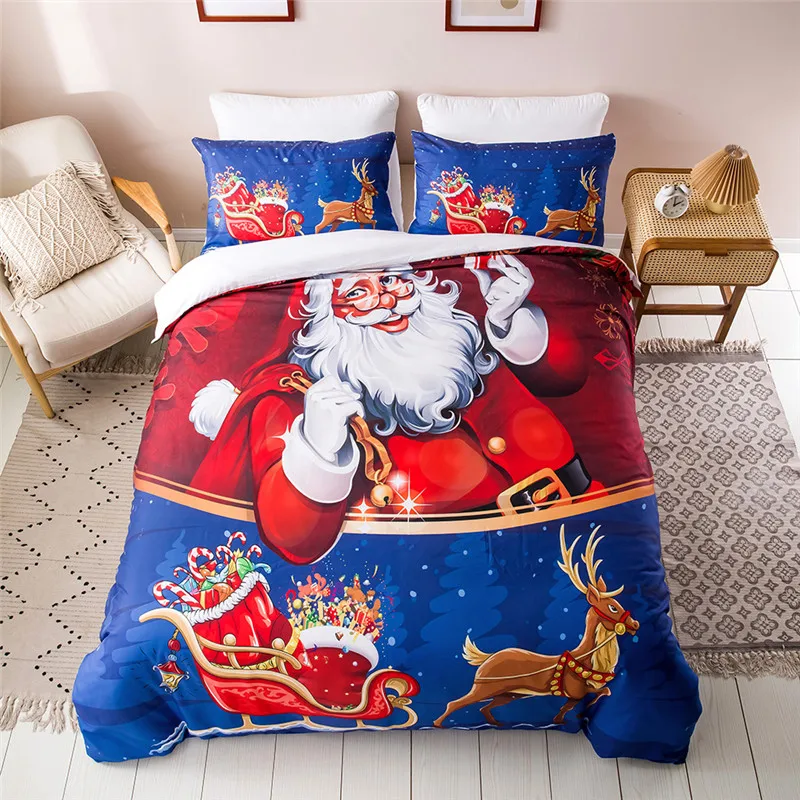 

Christmas Bedclothes With Pillowcase Bedding Set Bed Quilt Cover Santa Claus Pattern Pillow Cover for Family Hotel Xmas Supplies