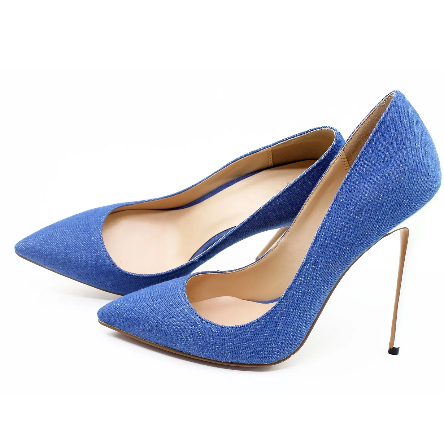 Women Classic Pumps Extreme Thin High Heels Sexy Stilettos Ladies Pointed Toe Shoes Black Blue Denim Pumps White Heeled D026B