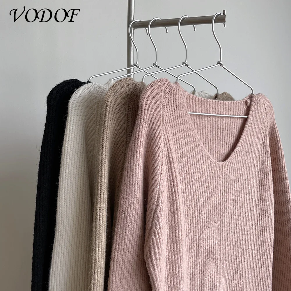 Vodof Winter Herfst Oversized Gebreide Kasjmier Trui Vrouwen V-hals Basic Thicken Truien Vrouwelijke Knit Truien Top