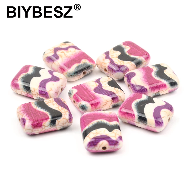 Wave Pattern Printed Stone Beads square Loose Spacer Ceramics Stone Beads for Jewelry Making DIY Charm Bracelet Necklace 15x20mm