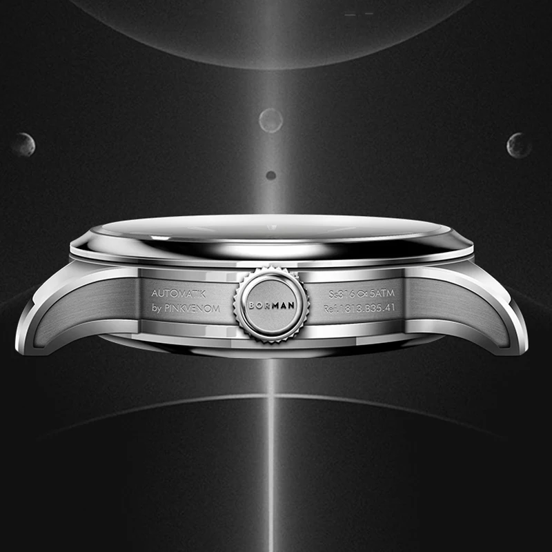 بورمان العلامة التجارية الفاخرة ساعة رجالي احتياطي الطاقة 80 ساعة التقويم التلقائي ساعة ميكانيكية الياقوت الزجاج مقاوم للماء 50 متر ساعة