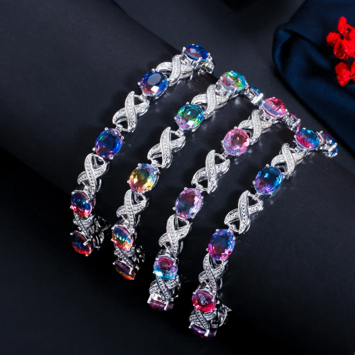 CWWZircons Mystical Beautiful Rainbow CZ Crystal Bracelets Bangle for Women Fashion Brand Fine Jewelry Accessories Gift CB245