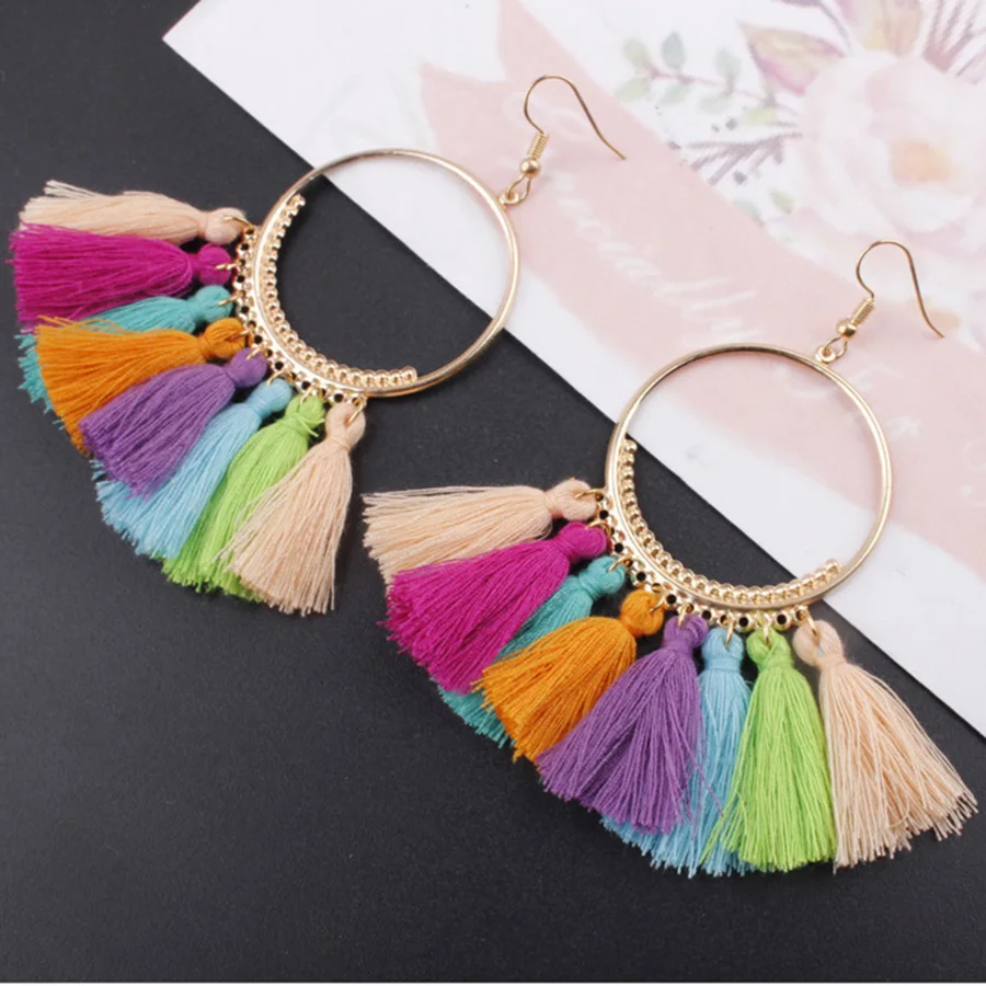 2020 3 Layered Bohemian Fransen Luxus Erklärung Quaste Ohrringe 2020 Boho Mode Schmuck Frauen Lange Tropfen Baumeln Ohrringe – Detail 24