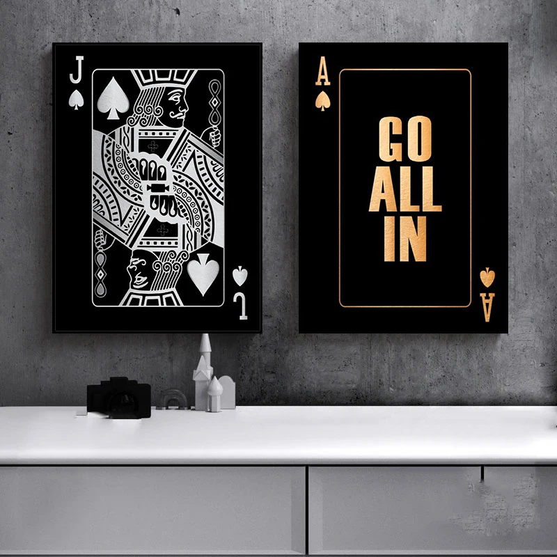 Vintage Poker Playing Cards Canvas Painting Retro Posters and Prints Wall Art Bar Pub Casino Decoration Pictures for Home Decor