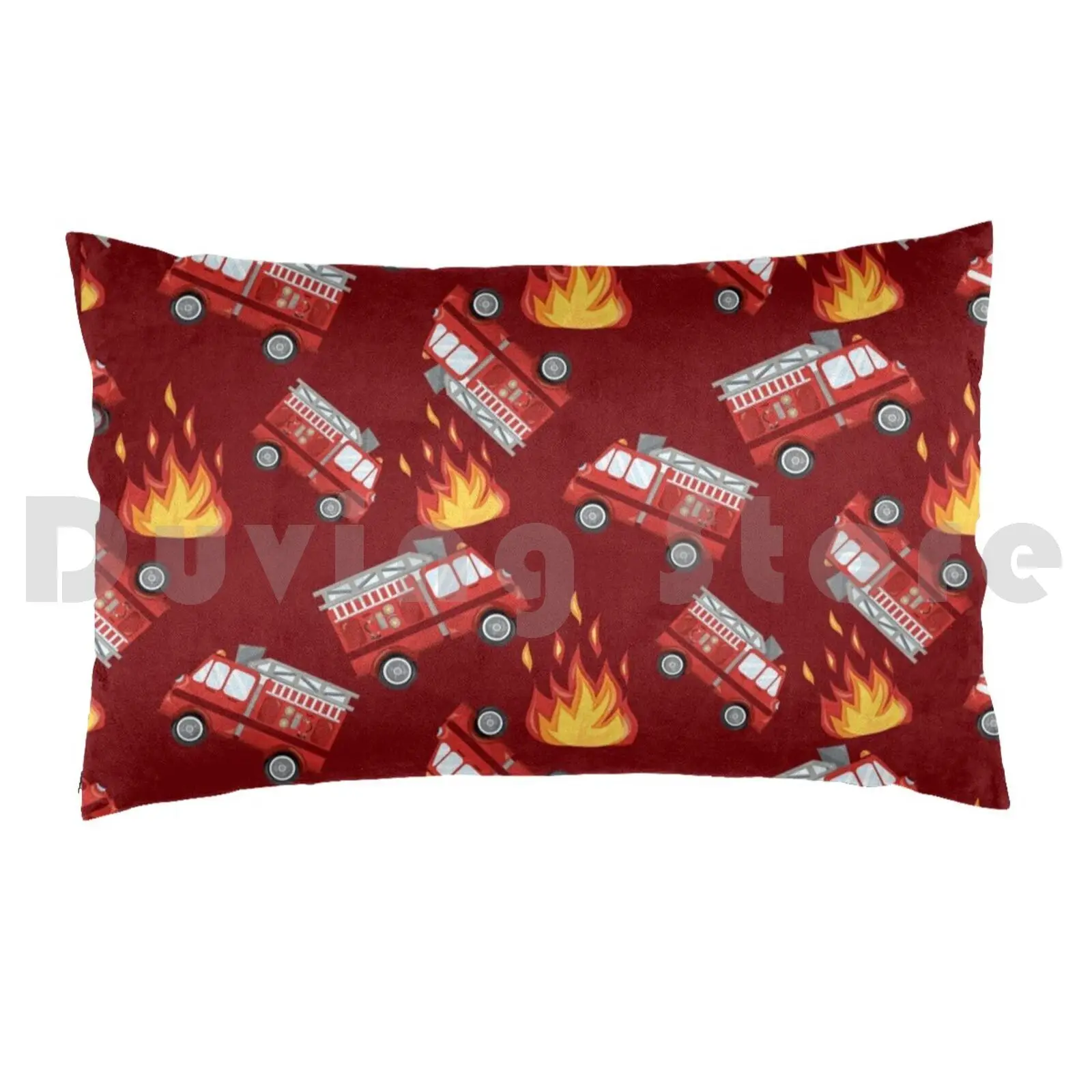 Red Fire Truck Pillow Case Printed 50x75 Flames Fire Truck Fire Engine Red Firefighter Cool Kids Fireman